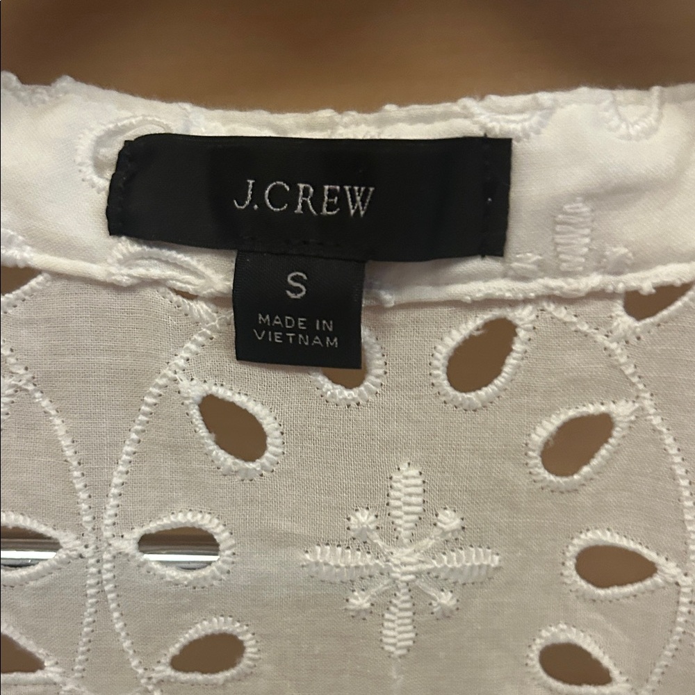 J. Crew White Eyelet Split-Neck Short Sleeve Blouse - Picture 2 of 5